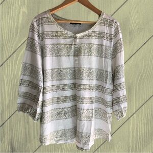 Ralph Lauren Boho Metallic Stripe 3/4 Sleeve Blouse Henley Geometric Print